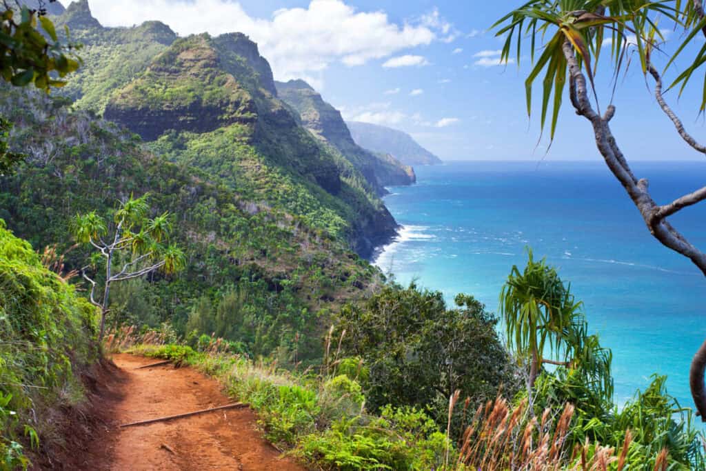 Hiking the Kalalau Trail along the Na Pali Coast of Kauai, Hawaii